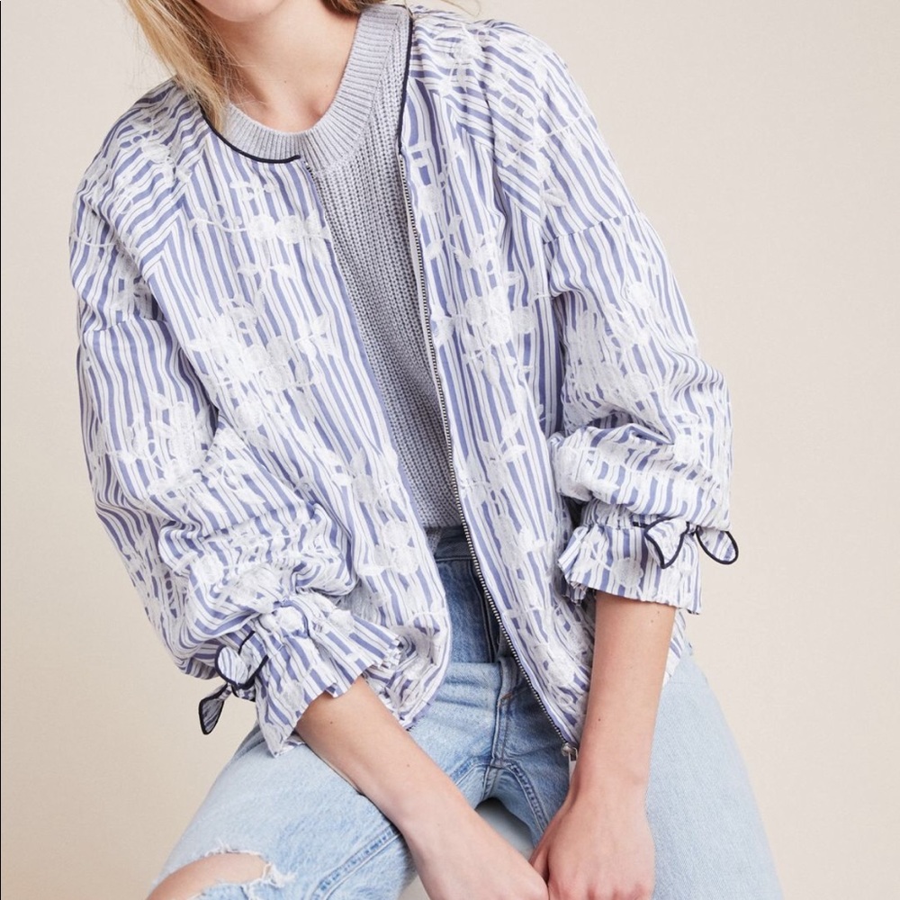 nwt | Embroidered Striped Bomber